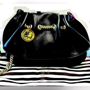 henri bendel Black Leather “Dog Walker” Clutch